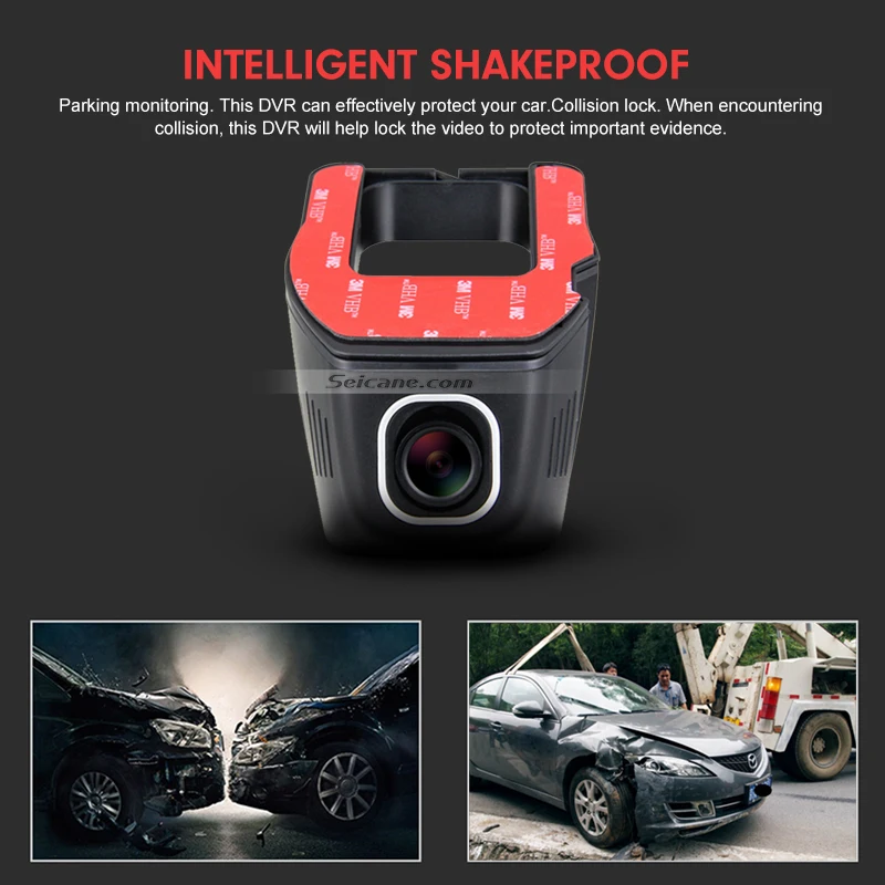  Seicane Hidden HD Wide Angle Car Driving Video Recorder with WIFI GPS Driving Trajectory Parking Mo