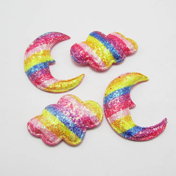 

20pcs/lot Rainbow Clouds/Moon Padded Appliques DIY Handmade Children Hair Accessories For Clothes Sewing Supplies DIY Craft