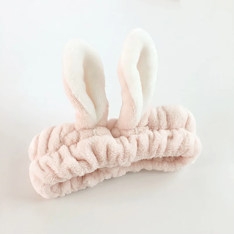 Korean Women Cute Bunny Ears Headband Comfortable Wash Face Bathe Hair Holder Elastic Head Band For Girl Hairband Hair Accessory - Цвет: Powder pink