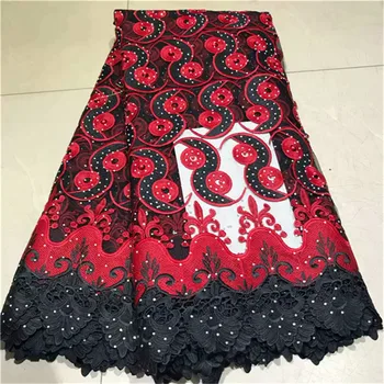 

Hot sale wonderful Design black&Red Water Soluble lace with metal threads Good quality And Free Shipping African Lace fabric