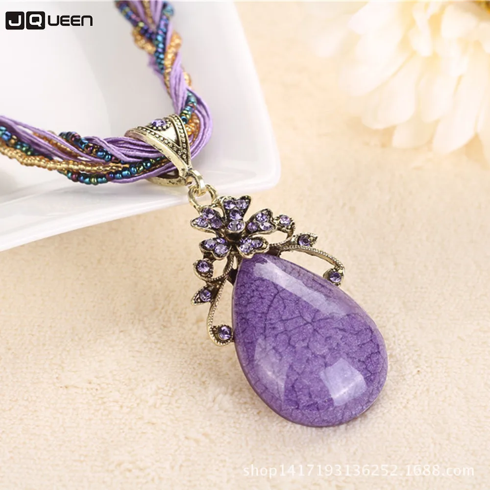 

Colorful Bohemia Retro Pendant Adjustable Necklace Alloy Woman Accessories Long Sweater Chain Tear Shape Necklace For Woman