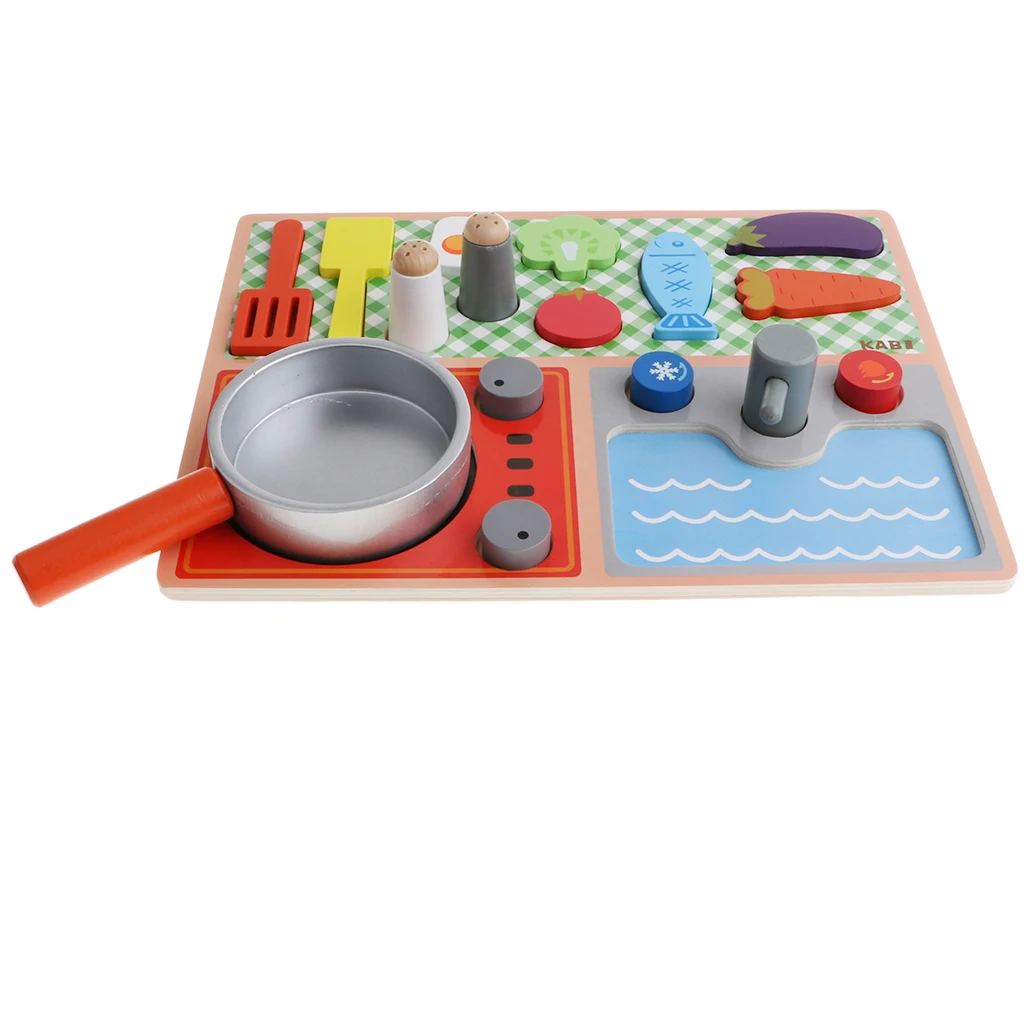 Funny Wooden Pretend Play Gas Stove with Cooking Kits & Food Set Kids Toy Birthday Gifts