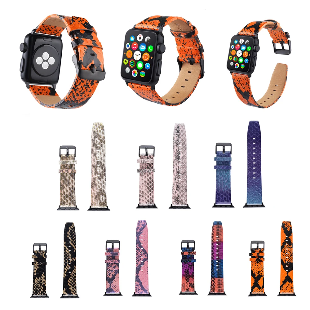 Ремешок BEAFIRY из натуральной кожи для Apple Watch кожаный браслет с рисунком питона 38 мм