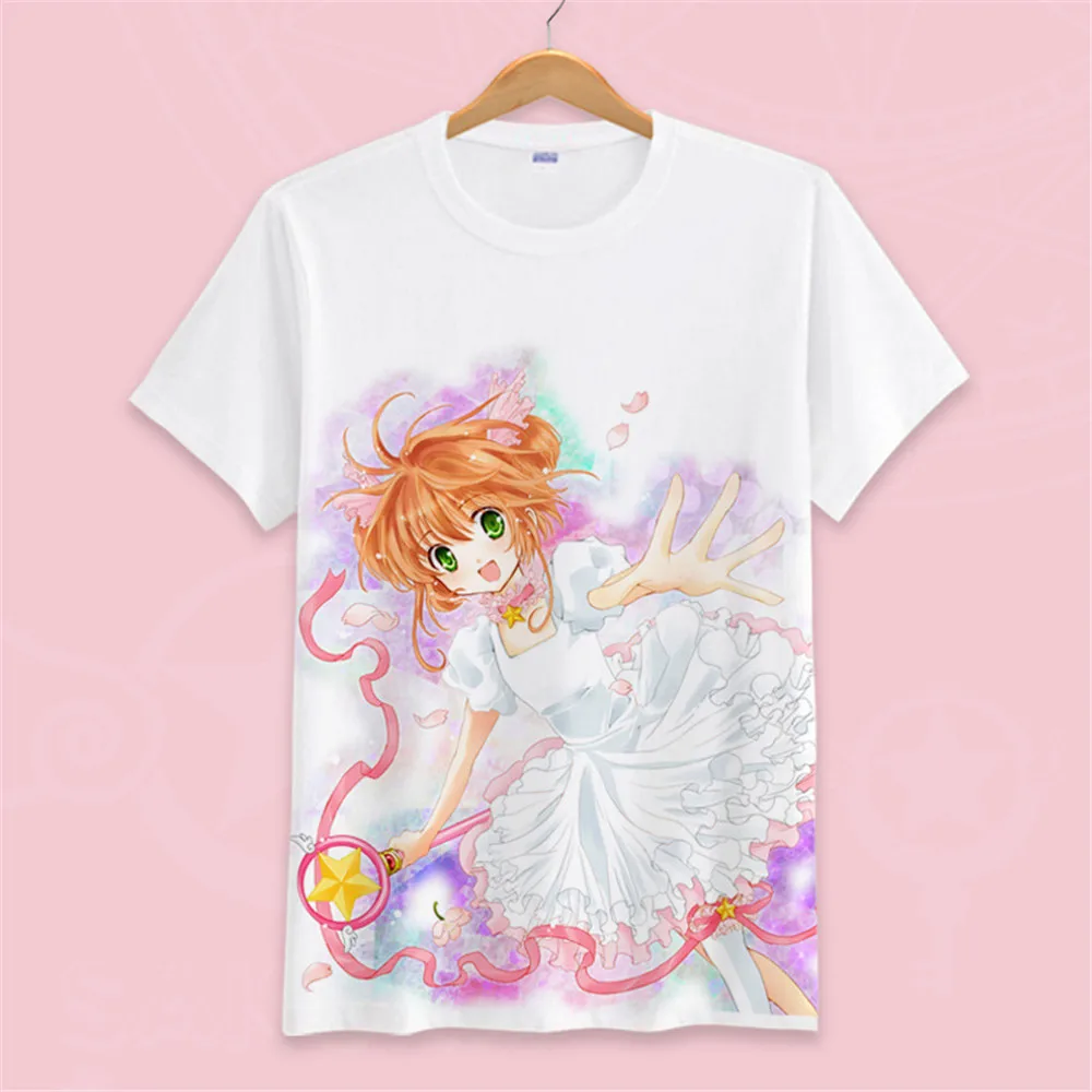 Карта captor Sakura футболка карта Captor Футболка мужская футболка "Аниме" Kawaii женские топы футболки на заказ хлопковая одежда подарок для пары - Цвет: Бежевый