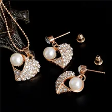 Hesiod подвеска «любящее сердце» ожерелье с серьги золотистого цвета цепочка имитация жемчуга кристалл ювелирный набор для свадьбы