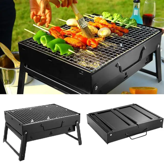 Outdoor camping barbecue grill  coal stove Stove and cooking fork and spoon