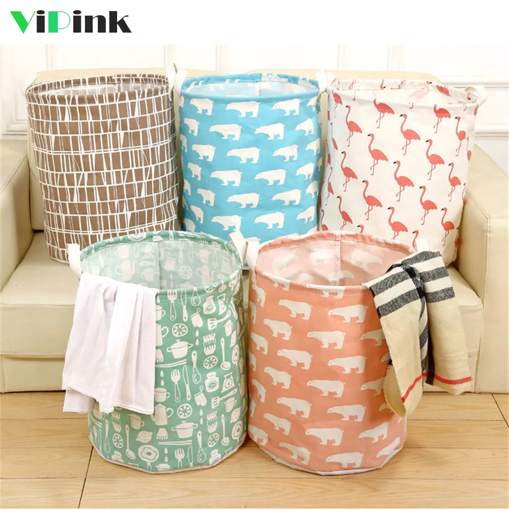 

Flamingo Pattern Storage Bag Canvas Cartoon Laundry Bags Kid Toys Clothes Organizer Portable Container Cloth Barrel Storage Case