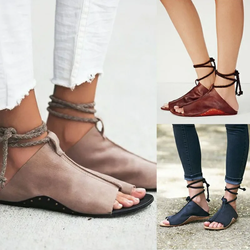 summer sandals women flats ladies gladiator ankle cross strappy wedding ...