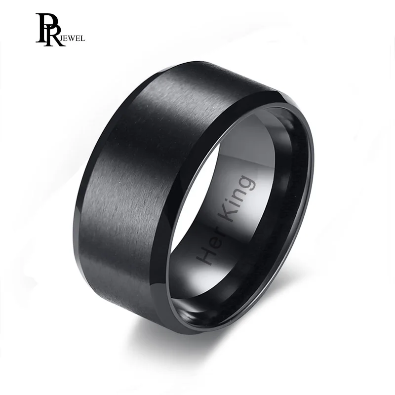 cheap Her King Name Date Love Info Wedding Bands Rings for Men Free Engrave Classic Stainless Steel Matte Finished Anel Masculino