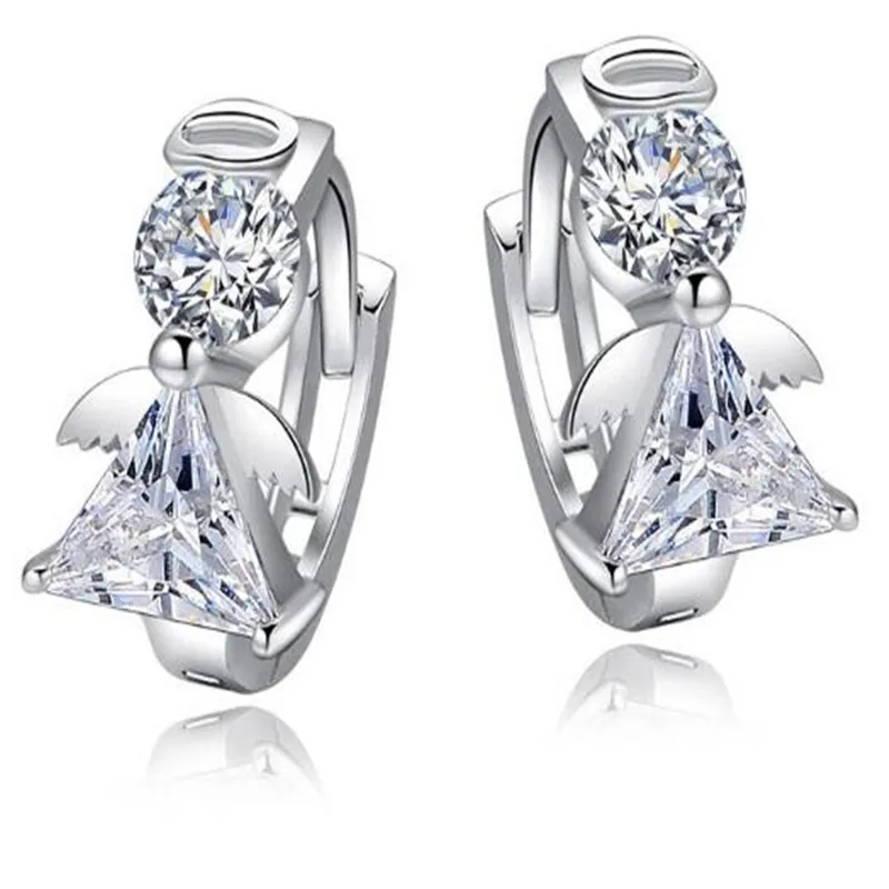 Angel Stud Earring Fashion 100 Solid 925 Sterling Silver Crystal