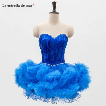 

Vestido de festa curto 2019 new sexy sweetheart halter fluffy royal blue black white purple blush feather cocktail dress plus