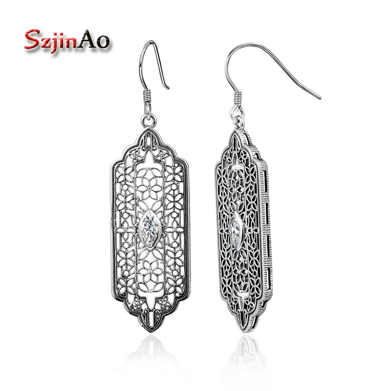 

Szjinao Austrian Crystal Wedding Earrings Dangling Earrings White Zircon Stones Party Earrings for Women 925 Silver Jewelry