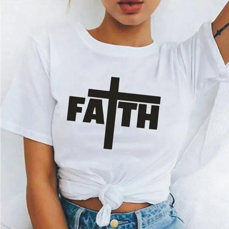 

FAITH Letters Printed Women Tshirt Harajuku Short Sleeve Causal Shirt Tee Shirt Femme Jesus Faith Hipster T Shirt Women Tops