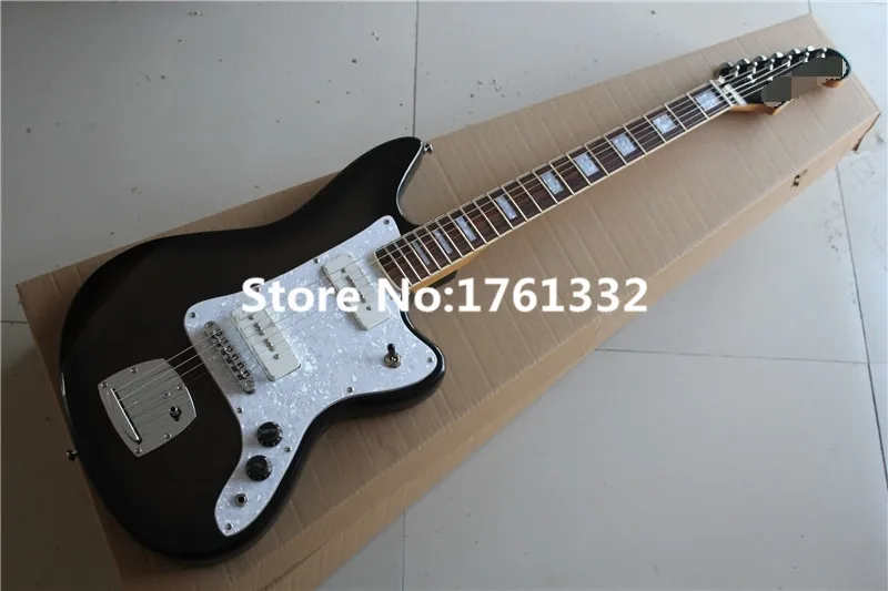 

Wholesale factory custom 22 frets black style electric guitar with white pearl pickguard ,can be changed as your request
