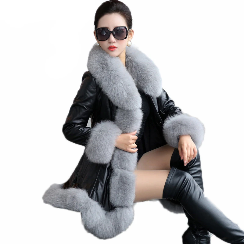 

Thick Winter Coat Women Leather Jacket Female Jaqueta De Couro Feminina Faux Fox Fur Collar PU Leather Jacket Plus Size 6XL X51