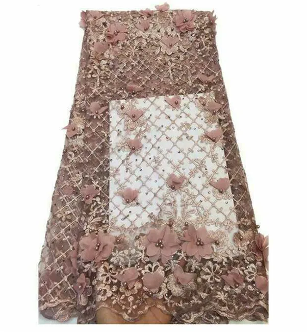 

Onion Double 3D Handwork Stones/Beaded Soft Nigerian Lace Fabric Dubai Embroidered French Tulle Lace Latest African Lace Fabric