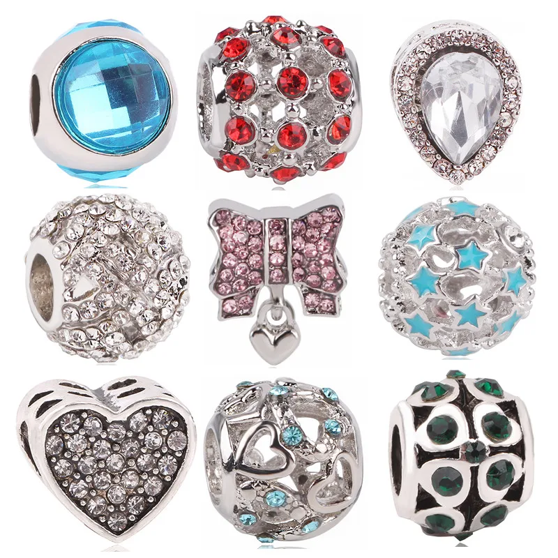 

AIFEILI Silver Color Love Star Water drops Bowknot Leaves DIY Bead Charms For Pandora Bracelets & Bangles Necklace Jewelry