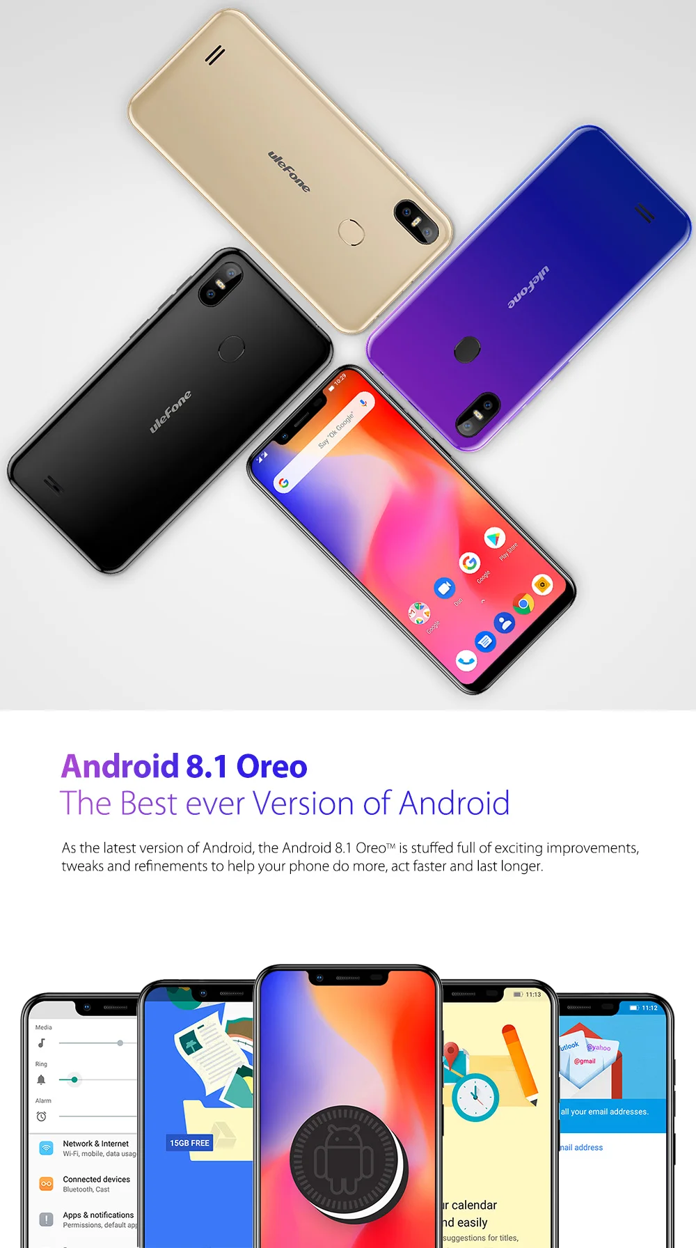 Ulefone S10 Pro телефон смартфон телефоны смартфоны 4G usb кабель Android 8.1 5.7 inch MT6739WA Quad Core 2GB RAM 16GB ROM 16MP+5MP