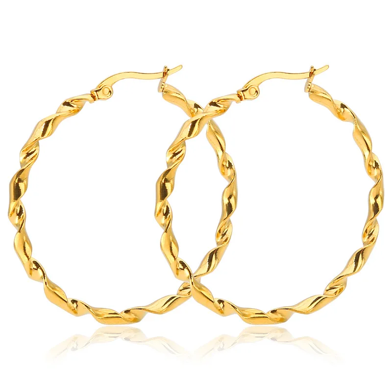 

Fashion Large Round Stainless Steel Earrings Gold Color Women Spiral Ear Ring Elegant Jewelry Exquisite Gift Boucles D'oreilles