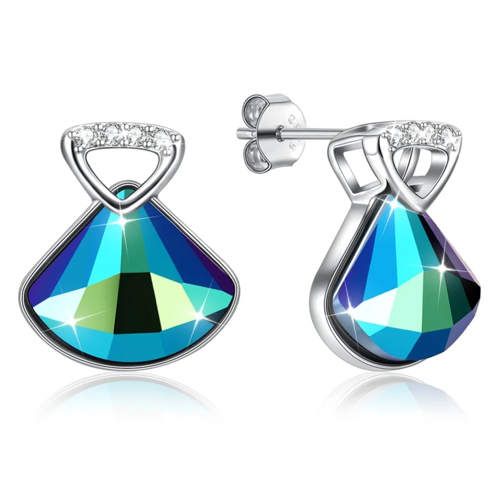 

LEKANI Blue Crystals From Swarovski 2018 New Earrings For Women S925 Sterling Silver pulseira feminina