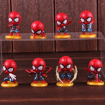 

Marvel Superhero Spiderman Iron Spider Q Version PVC Spider-Man Figure Action Collectible Model Toys for Kids 8pcs/set