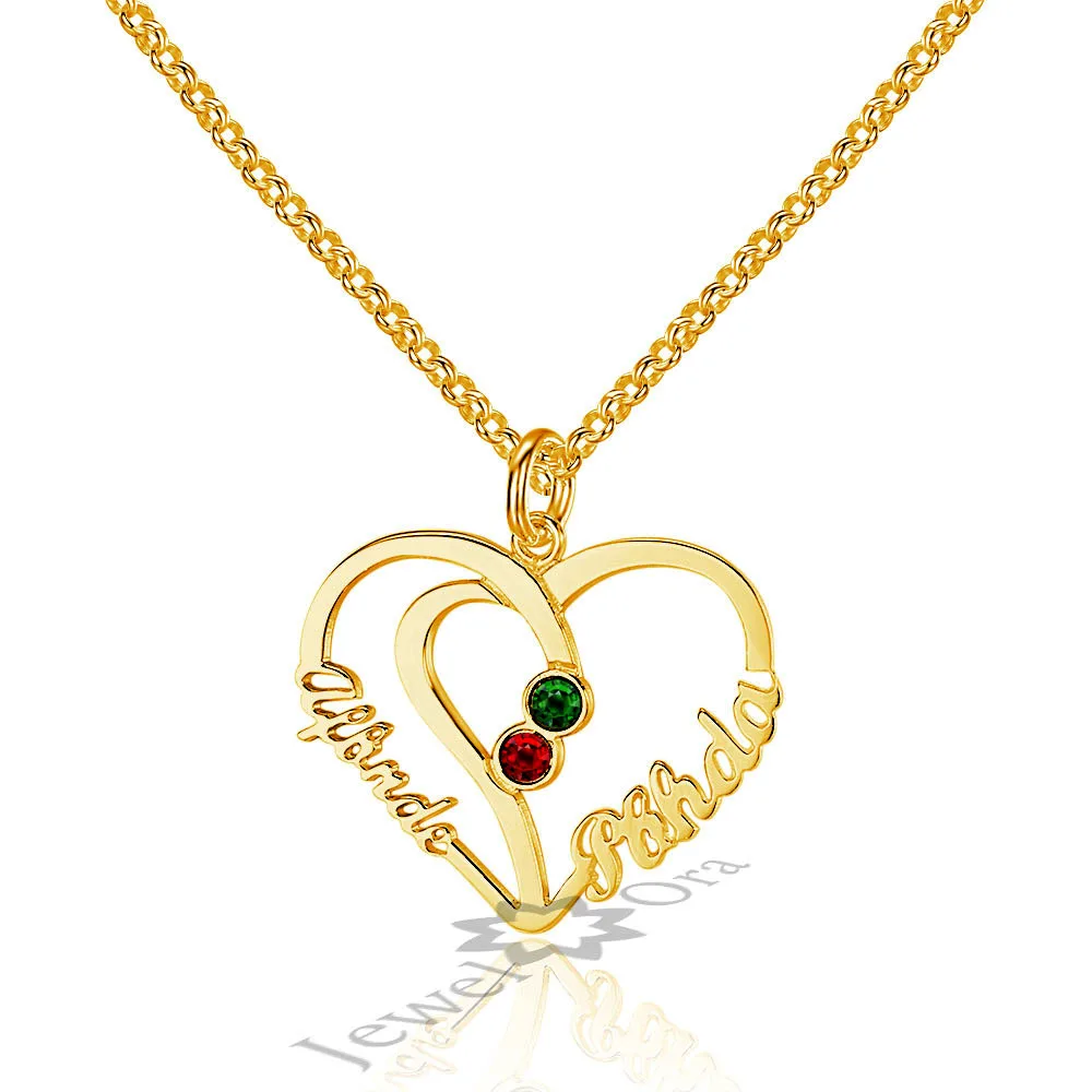 

Personalized Engrave 2 Birthstone Heart Pendants DIY 2 Names Necklaces 925 Sterling Silver Necklaces & Pendants Frienship Gift