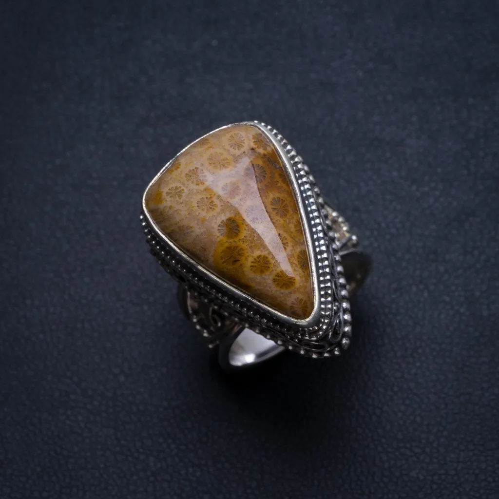 

Natural Chrysanthemum Jasper Antique Design Handmade Boho 925 Sterling Silver Ring, size 6.5 T5599