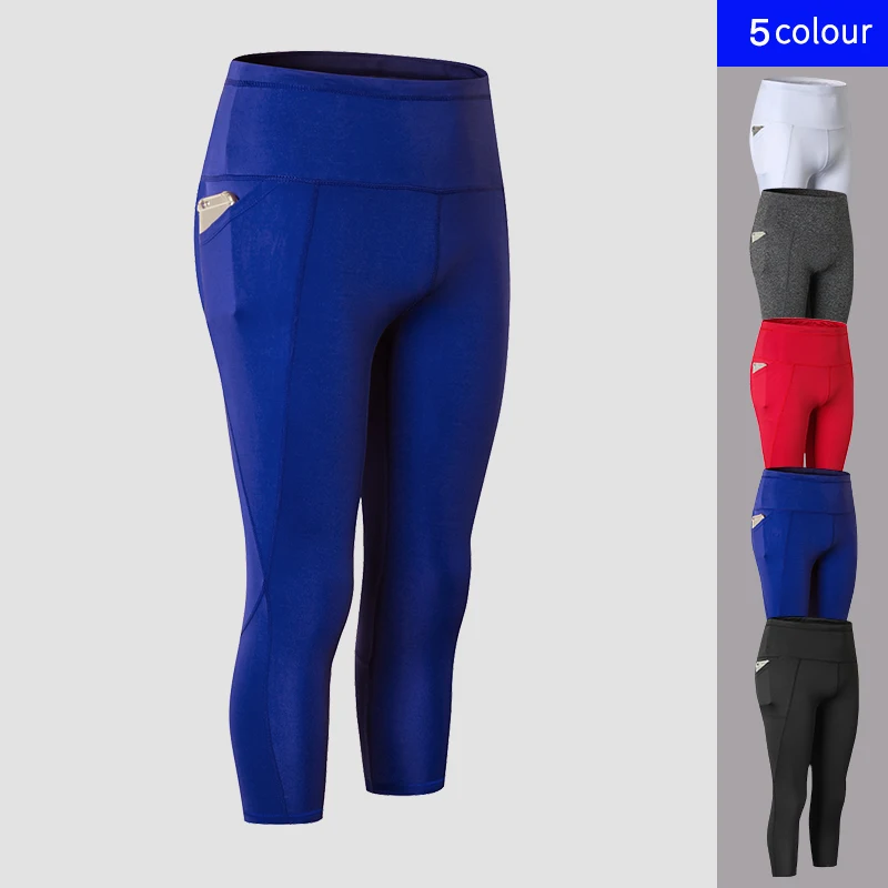 

2019 new Elastic Sexy Yoga Pants With Pockets 3/4 Length Sport Pants Fitness Gym Workout Running Tight Sport Leggings women