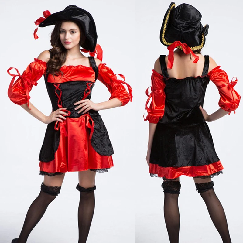 

Classic Pirate Cosplay Costume For Woman Halloween Performance Clothing Red Pirate Dress Game Uniforms DS Lead Dancer Costumes