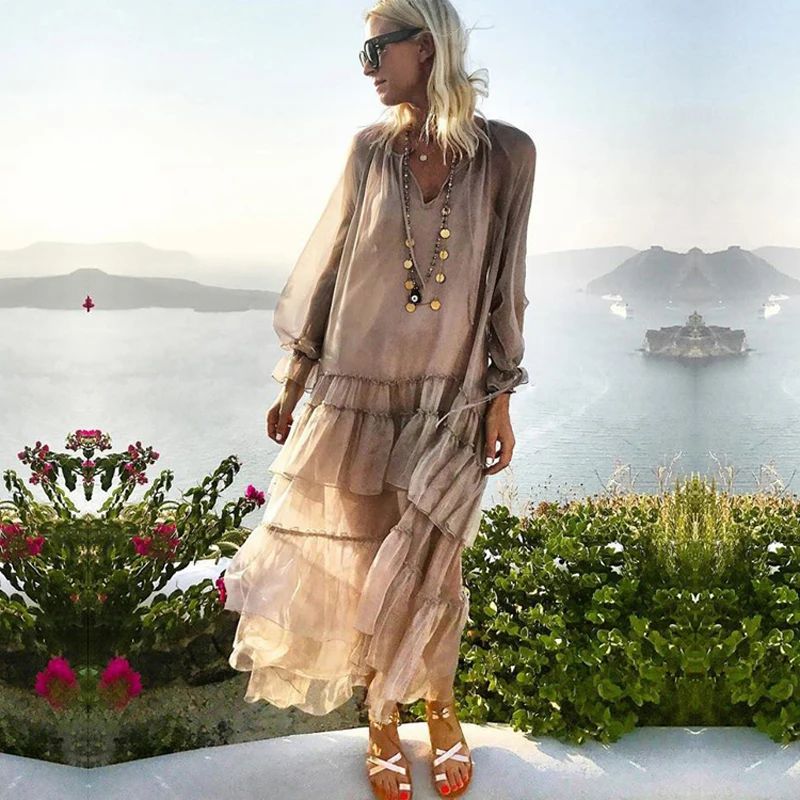 

Ruffle Summer Dress Women 2019 Holiday Two Pieces Loose Boho Dress Ladies Bohemian Long Casual Dresses Vestidos Rode Femme