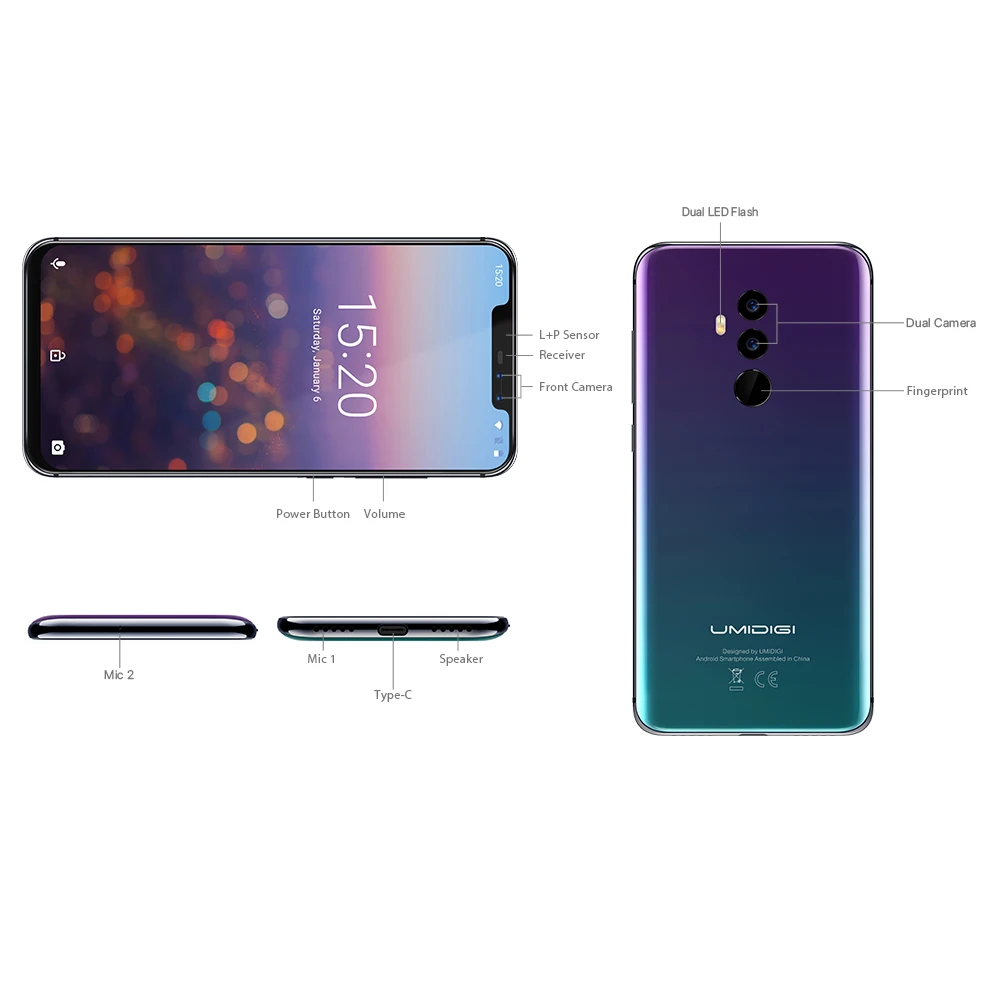 UMIDIGI Z2 Pro, круглые полосы 19:9, 6,2 дюйма, 6 ГБ+ 128 ГБ, Восьмиядерный процессор Helio P60, 2,0 ГГц, Беспроводная зарядка, Android 8,1, разблокировка лица, мобильный телефон, NFC