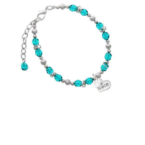 Silvertone Small Niece Heart Teal Beaded Bracelet