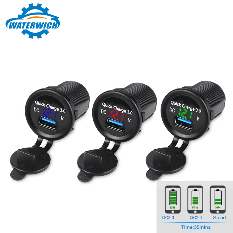 12V QC 3.0 USB Car Charger Voltmeter Voltage Meter Waterproof Led USB Auto Charger Phone Power Adapter Socket For iPhone
