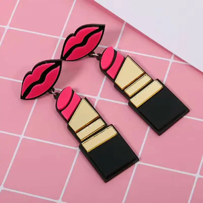 Women Sexy Red Lip Lipstick Acrylic Stud Earrings For Salein Stud
