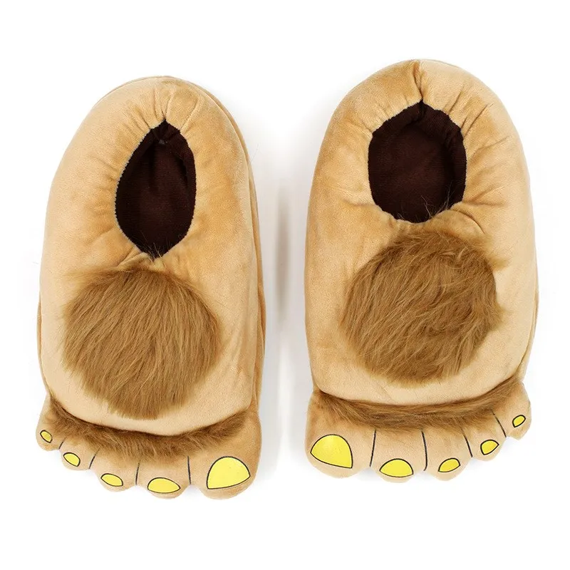 Зимние тапочки для больших детей; женские домашние тапочки; забавные плюшевые тапочки на Хеллоуин; Pantufa Monster Hobbit Feet; C452