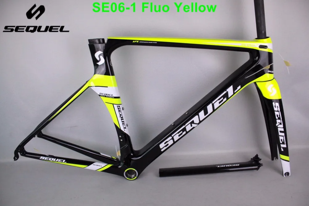 

factory selling SE06 Yellow color glossy SEQUEL brand carbon bike frame road bike cycling bike 700c carbon fork seatpost BSA