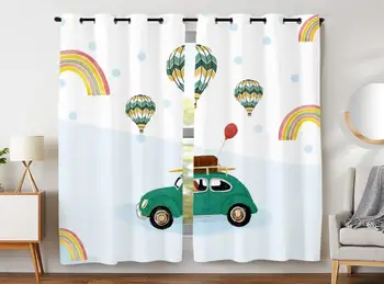

Blackout Curtains Darkening 2 Panels Grommet Window Curtain for Bedroom Retro Car Rainbow Hot Air Balloon