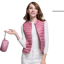 Модная легкая тонкая жилетка без рукавов, пальто, 90% белый жилет на утином пуху, куртки с круглым вырезом, весна-осень, женские ультра легкие куртки, YP0863