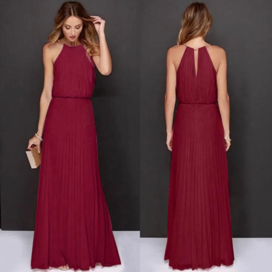 

Formal Backless Sleeveless Dress Halter Chiffon Party Summer Long Dresses Solid Female Sexy Dresses Roupa Feminina