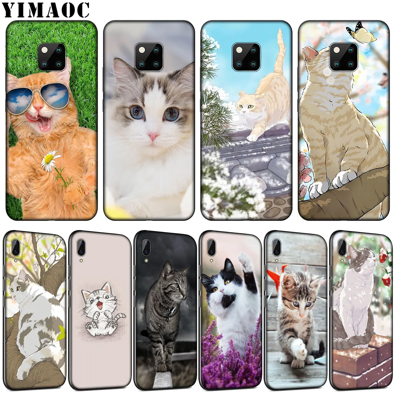 YIMAOC Meow Cartoon cat Soft Silicone Phone Case for Huawei Mate 30 20 10 Pro Nova 5I 5T 5 4 4E 3i 3 2i Lite Smart | Мобильные