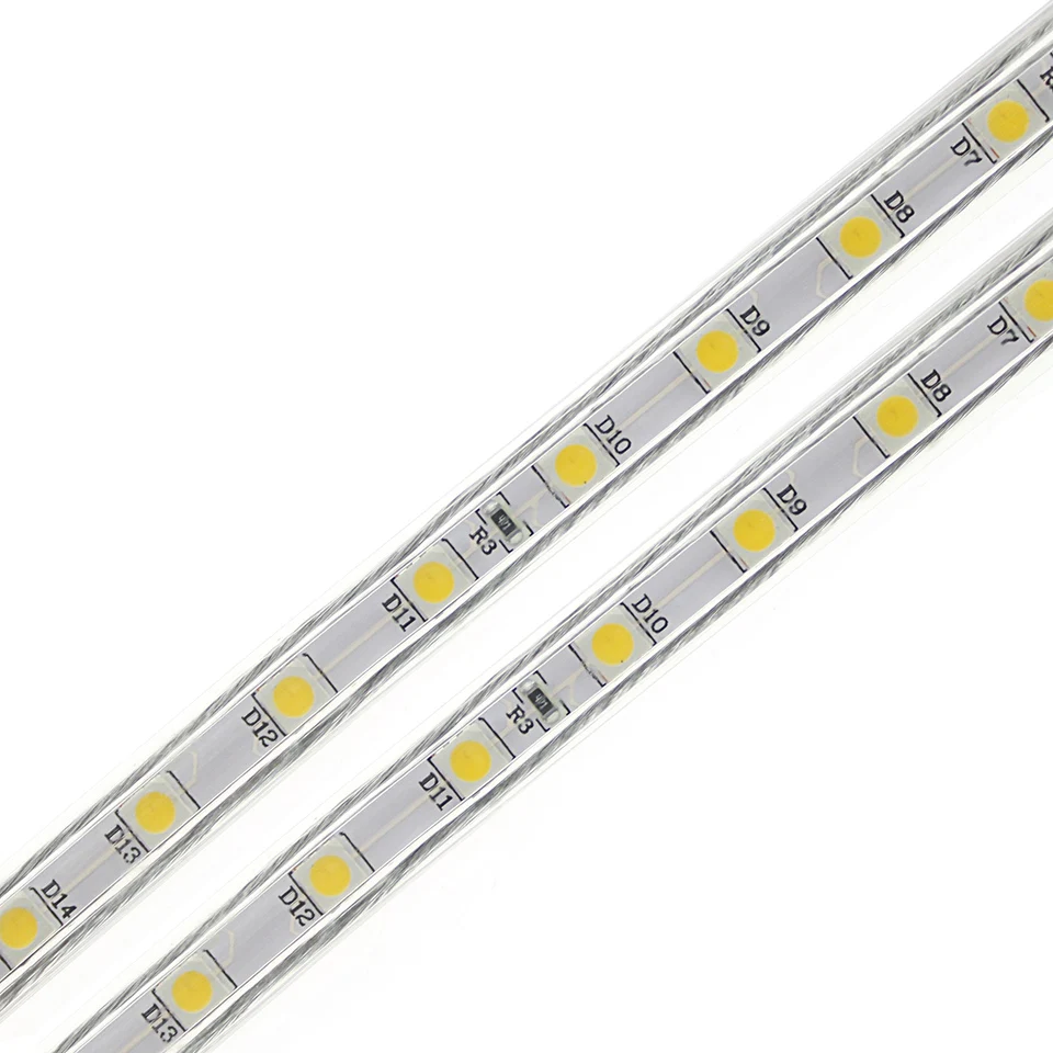 1 комплект AC 220 V Светодиодная лента 5050 SMD Водонепроницаемая силиконовая трубка 1 м/2 м/3 м/4 м/5 м/6 м/7 м/8 м/9 м/10 м/ 15 м/20 м 60 Светодиодный s/M+ ЕС разъем питания