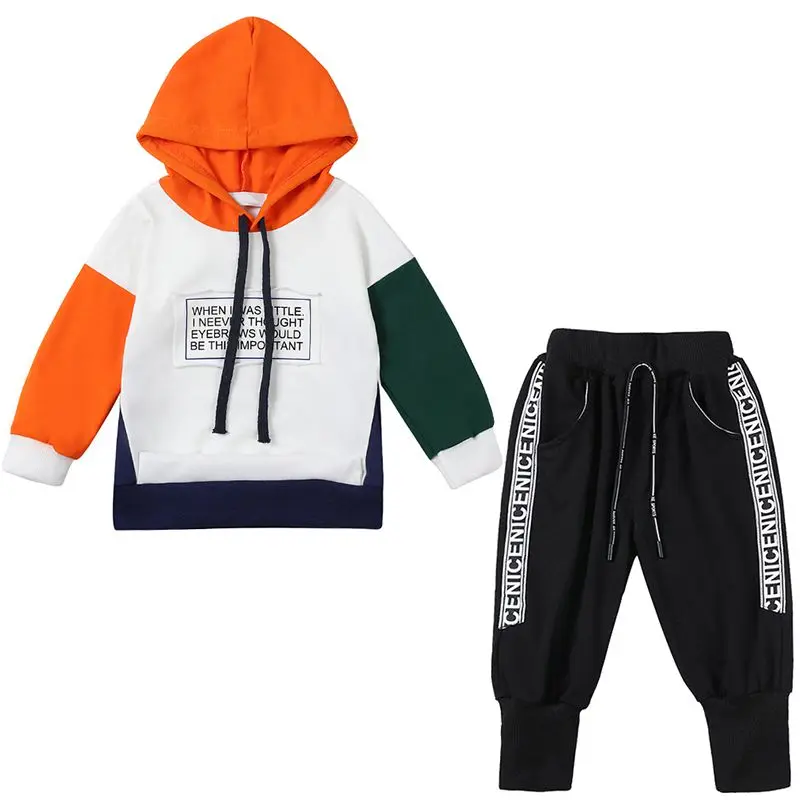 Long Sleeve Style Letter Print Sweatshirt Trousers Sweatpants Clothes Suit 2Piece Toddler Kids Baby Boy Hoodie Sweatsuit