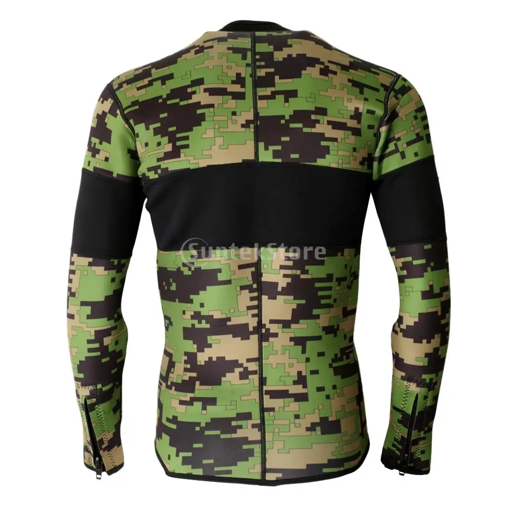 2.5mm Neoprene Green Camo Scuba Diving Wetsuit Top Snorkeling Surfing Winter Swimming Kayak Jetski Warm Thermal Jacket S-XXL