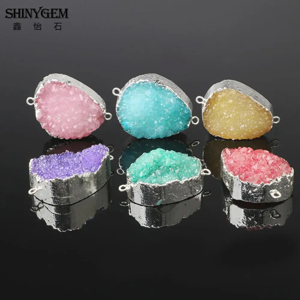 

ShinyGem Silver Color Druzy Connectors Irregular Natural Stone Connector Charms For Jewelry Making 6 Color Raw Crystal Connector