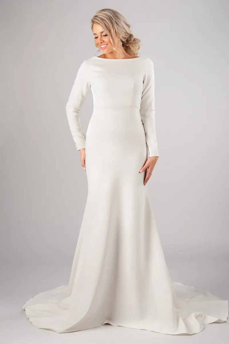 Modest crepe wedding dress Clearance
