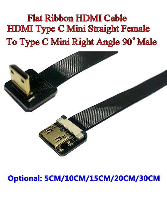 5/10/15/20/30 см ультра тонкий HDMI кабель прямо Тип C Мини Женский мужской мини под прямым углом 90 градусов плоский мягкий кабель FPV-системы