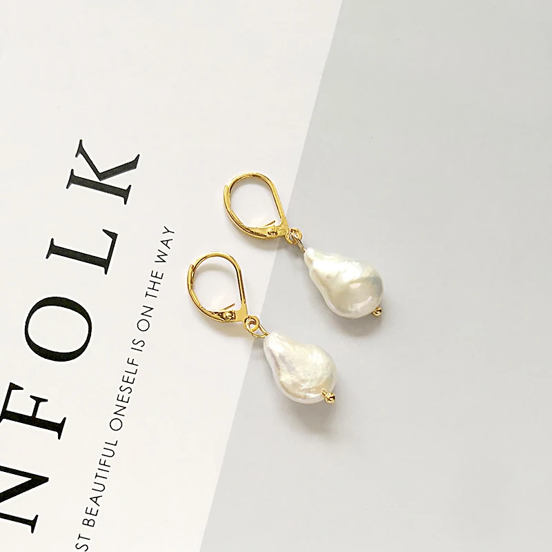 Peri'sBox Irregular Shaped Freshwater Pearls Earrings for Women Baroque Charm Huggies Earrings Minimalistic Bride Hoops Earrings - Image 3