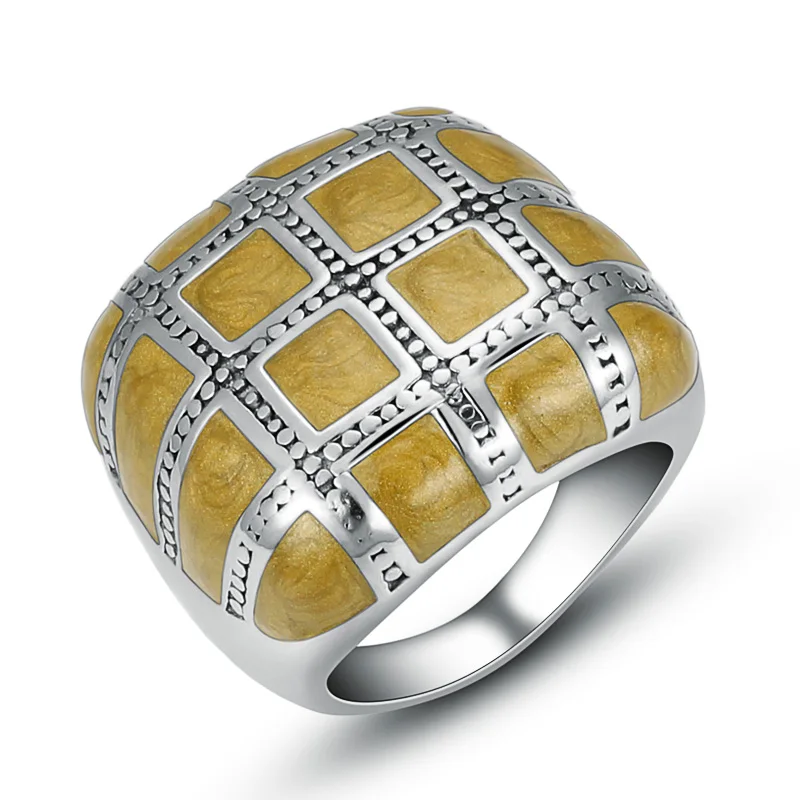 Anillos Para Parte Superior Del Dedo Moda superior de acero inoxidable esmalte amarillo anillos de dedo de