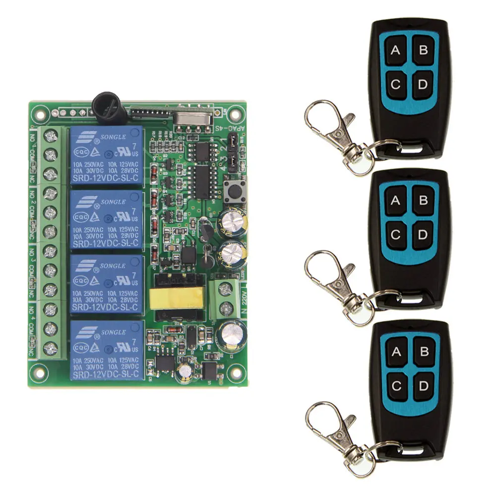 

AC 220V 4CH 4 CH 10A Relay RF Wireless Remote Control Switch Wireless Light Switch Receiver With Black Waterproof Transmitter
