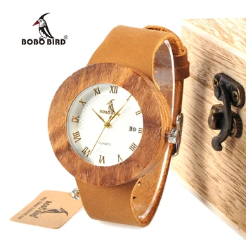 

BOBO BIRD WC01 Womens Dress Zebra Wooden Watch Japan 2035 Miyota Movement Quartz Watches Unisex with Calendar in Wood Box